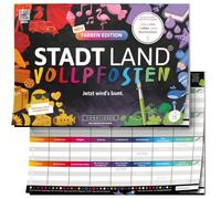 Stadt Land Vollpfosten® Farben Edition - "Jetzt wird's bunt" | Creative Wortsspiel & Familiensspiel | A4 Spielblock für 2+ Spieler ab 9 Jahren | Gesellschaftssspiel für Familie, Freunde & Spielabend