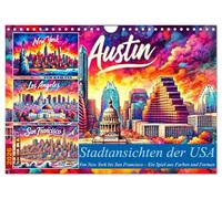 Stadtansichten der USA in Tusche (Wandkalender 2026 DIN A4 quer), CALVENDO Monatskalender: Von New York bis San Francisco - Ikonische Skylines in Farbe