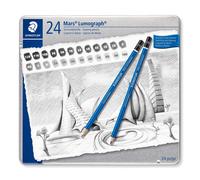 Staedtler 100 G24 Mars Lumograph Metalen Doos, 24 Verschillende Grafietpotloden