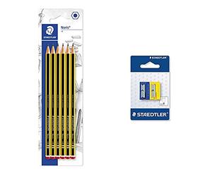 STAEDTLER 120-2BK6DAST, Lápices, Mina HB, 6 unidades, Negro + 510 50 BK2 Afilalápices de plástico. Pack con 2 sacapuntas de colores.