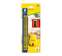 STAEDTLER 120 SBK3P2 Noris Edición Limitada Feliz Aniversario - Blister con 3 lápices de grafito Noris HB de Grafito, Afilalápices con depósito Noris + GRATIS goma de borrar Noris