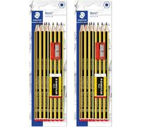 STAEDTLER 121 lápices escolares Noris con mini borrador + sacapuntas - 2 paquetes de 12 blíster - 20 lápices en total, 2 mini borradores y 2 sacapuntas de un solo agujero