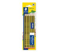 STAEDTLER 121S1BK10D Noris School - Lápices de grafito HB Degree (paquete de 10 lápices + sacapuntas + borrador)