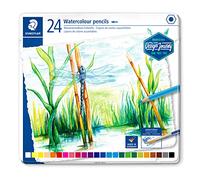 STAEDTLER 146 10C Lápices de acuarela - 24 colores, estuche metálico | Colores solubles al agua, difuminables con pincel húmedo - color vivo para todas las edades - Art.-Nr. 14610C M24
