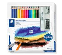 STAEDTLER 146 10C Set de acuarela - 18 piezas con pincel de agua | Lápices acuarelables con pincel de agua, goma & sacapuntas - kit difuminable para todos los niveles - Art.-Nr. 61 14610C