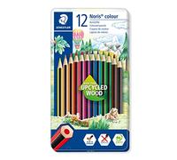 Staedtler 185 M12 Lápices de Colores Noris (Alta Resistencia A La Rotura, Forma Hexagonal, Atractivo Diseño de Rayas, Superficie Suave Ergonómica, Material Wopex, Juego de 12 Colores, Caja de Metal)