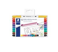 Staedtler Lumocolor 3010 pack de 10 rotuladores para pizarra blanca de doble punta biselada y cónica, tinta base agua, c