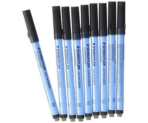 STAEDTLER 305 M-9 Lumocolor - Lápiz de Aluminio Corregible, Punta M, Aproximadamente 1 mm, Paquete de 10 en Caja de Cartón, Color Negro