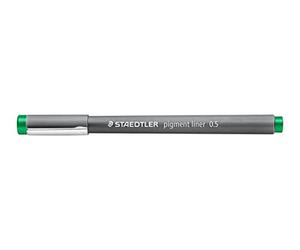 STAEDTLER 308 05-5. Rotuladores Fineliner Pigment Liner. 10 marcadores permanentes de color verde y 0,5 mm de ancho.
