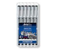 Staedtler 308 SB6P, Rotuladores Fineliner Pigment Liner, Estuche con 6 unidades, Color Negro