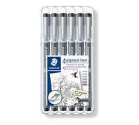 Staedtler 308 SB6P, Rotuladores Fineliner Pigment Liner, Estuche con 6 unidades, Color Negro