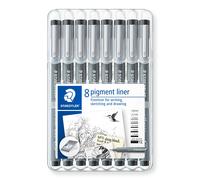 STAEDTLER 308 SB8 Pigment Liner Pens - Assorted Line Widths, Black (Set of 8)