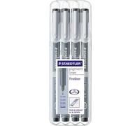 STAEDTLER 308 WP4, Rotuladores Fineliner Pigment Liner, Bolsa con 4 marcadores permanentes de color negro