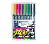 STAEDTLER 31-S WP8 Lumocolor Permanent Art. Estuche exclusivo box con 8 rotuladores de tinta permanente, colores surtidos y diferentes anchos de línea