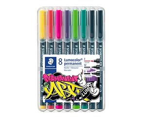 STAEDTLER 31-S WP8 Lumocolor Permanent Art. Estuche exclusivo box con 8 rotuladores de tinta permanente, colores surtidos y diferentes anchos de línea