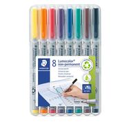 STAEDTLER 316 WP8 Lumocolor Non-Permanent Pen, Fine Line Width, 0.6mm - Assorted