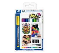 STAEDTLER 318 C10 Lumocolor permanent ART rotulador permanente, todas las superficies, resistente a las manchas y al agua, ancho de trazo 0,6 mm, recargable, 10