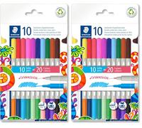 STAEDTLER 3280 C10 - Bolígrafos de doble punta de fibra (20 colores surtidos, 10 unidades) (Paquete de 2)