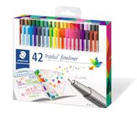 STAEDTLER 334 C42, Rotuladores de colores brillantes de punta fina multicolor Triplus Fineliner, Punta revestida de metal, ergonómico, lavable, Pack de 42 marcadores