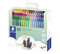 Staedtler 334 C60. Rotuladores de colores brillantes de punta fina Triplus Fineliner. Punta revestida de metal, ergonómico, lavable - Pack de 60 marcadores.