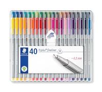 STAEDTLER 334 SB40 - Rotulador Fineliner Triplus diseño triangular, punta fina revestida de metal, ancho de línea 0,3 mm aprox. Estuche exclusivo box con 40 rotuladores de colores intensos