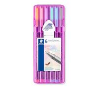 STAEDTLER 334 SB6 PAST Rotuladores Triplus Fineliner, Caja con 6 Marcadores de Colores Pastel en Caja Rosa