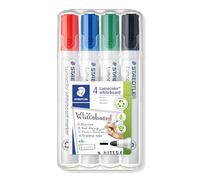 Staedtler 351 WP4 - Rotuladores para pizarra blanca Lumocolor, inodoro, secado rápido y recargable, paquete de 4 colores