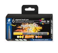 STAEDTLER 371 C6-5 Pigment Arts - Rotuladores de pincel, varios colores amarillo y naranja (paquete de 6)