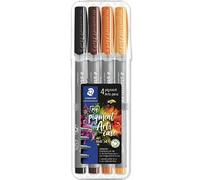 STAEDTLER 371 rotuladores de punta de pincel de pigmento, para colorear para adultos, punta de pincel de nailon de firmeza media (cartera sepia de 4)