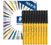 STAEDTLER 430F - Bolígrafos finos (20 unidades), color negro | Punta fina de 0,3 mm en embalaje de sobre, suave, para escribir, dibujar y estudiar