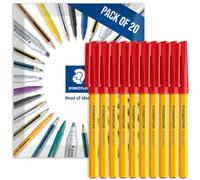 STAEDTLER 430F - Bolígrafos finos (20 unidades), color rojo | Punta fina de 0,3 mm en embalaje de sobre, suave, para escribir, dibujar y estudiar