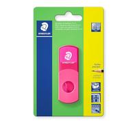 Staedtler 511SEF20BK - Sacapuntas rosa neón con borrador, sin ftalatos ni látex, para bolígrafos de tamaño estándar, resellable, sacapuntas 2 en 1 en blíster