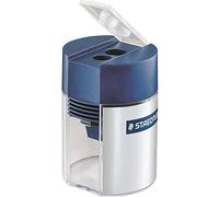 STAEDTLER 512 001 - Sacapuntas (doble agujero, diámetro máximo de 10,2 mm, contenedor transparente), color azul y transparente