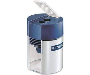STAEDTLER 512 001 - Sacapuntas (doble agujero, diámetro máximo de 10,2 mm, contenedor transparente), color azul y transparente