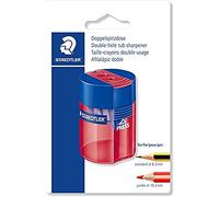 Staedtler 512 006 BK. Afilalápices doble de colores con depósito transparente. Blíster con un sacapuntas doble.