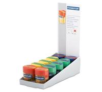 STAEDTLER 512 006 Sacapuntas doble con depósito - pack 10, hasta 10,2 mm | Dos orificios para lápices estándar & jumbo, 4 combinaciones de color - depósito - Art.-Nr. 512 006