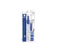 Staedtler 550 60 BK Compás escolar con adaptador universal, bote para minas y lápiz pequeño adicional en blíster, azul/plata