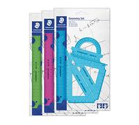 STAEDTLER 569 PB Juego de geometría 18 piezas compás y escuadra | En cian, magenta y verde neón, escala resistente al desgaste - para el colegio - N.º de art. 569 PB4N18