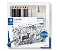 Staedtler 61 100C Juego de Carbón, 3 Lápices de Carbón Premium, 5 Lápices de Artista Premium, 1 Limpiador de Papel, 1 Borrador de Artista Amasable, 1 Sacapuntas E Instrucciones Paso A Paso