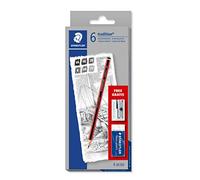 STAEDTLER 61 110 C6 Tradition - Lápiz de grafito para dibujo y bocetos, varios grados (6 lápices + sacapuntas y borrador)