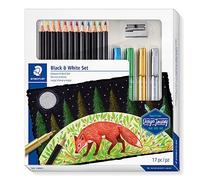 Staedtler Marcador Permanente 61 149C - Set Blanco/Negro con 12 lápices de colores súper suaves