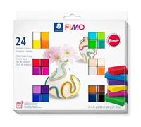 STAEDTLER 8023 02 FIMO Soft - Arcilla polimérica para modelar de secado al horno, Estuche de cartón con 24 pastillas de 25g en colores básicos surtidos