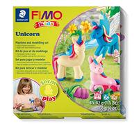 STAEDTLER 8034 19 LZ03 FIMO - Juego de arcilla polimérica para niños Form&Play Playtime & Modelado - "Unicorn" (paquete de 4 bloques, calcomanías, herramientas de modelado y escena de fondo)