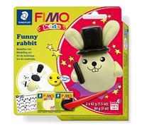 STAEDTLER 8035 20 FIMO - Juego de arcilla para modelar para niños, "Funny Rabbit" (paquete de 2 bloques FIMO Kids, calcomanías y herramientas de modelado)