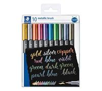 Staedtler Estuche de 10 rotuladores metálicos 8321 TB10 - Punta pincel, colores surtidos