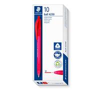 STAEDTLER Bolígrafo retráctil triangular, color de escritura rojo, ancho de línea M aproximadamente 1,00 mm, para una escritura relajada, 10 bolígrafos rojos en estuche de cartón, 4230 M-2
