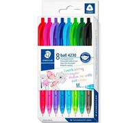 STAEDTLER Bolígrafo retráctil triangular, cuerpo en el color de la tinta, ancho de línea M aproximadamente 1 mm, para una escritura relajada, 8 bolígrafos, en estuche de cartón