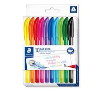 STAEDTLER Bolígrafo triangular, ancho de línea M aproximadamente 1,0 mm, para una escritura relajada, 10 bolígrafos de colores surtidos en estuche de cartón, 4320 MC10