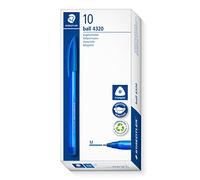 STAEDTLER Bolígrafo triangular, color de escritura azul, ancho de línea M aproximadamente 1,0 mm, para una escritura relajada, 10 bolígrafos azules en estuche de cartón, 4320 M-3