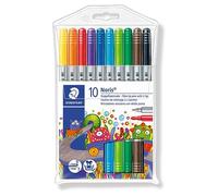 STAEDTLER Bolígrafos de doble fibra Noris Club 320 NWP10 (punta robusta, a prueba de impresiones, lavables, ancho de línea de 1 a 3 mm, estuche con 10 bolígrafos variados), multicolor